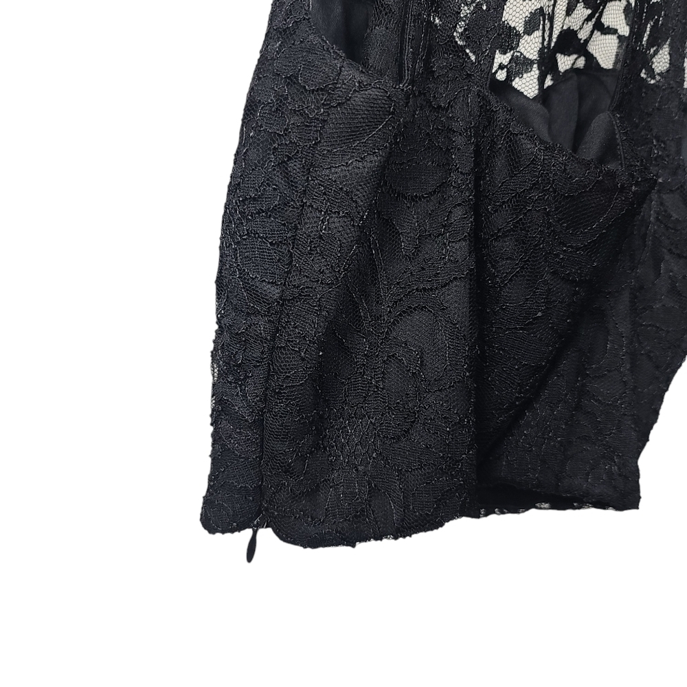As U Wish Black Sheer Lace Beaded Neckline Back Cut Out Side Zip Top S - Picture 5 of 8